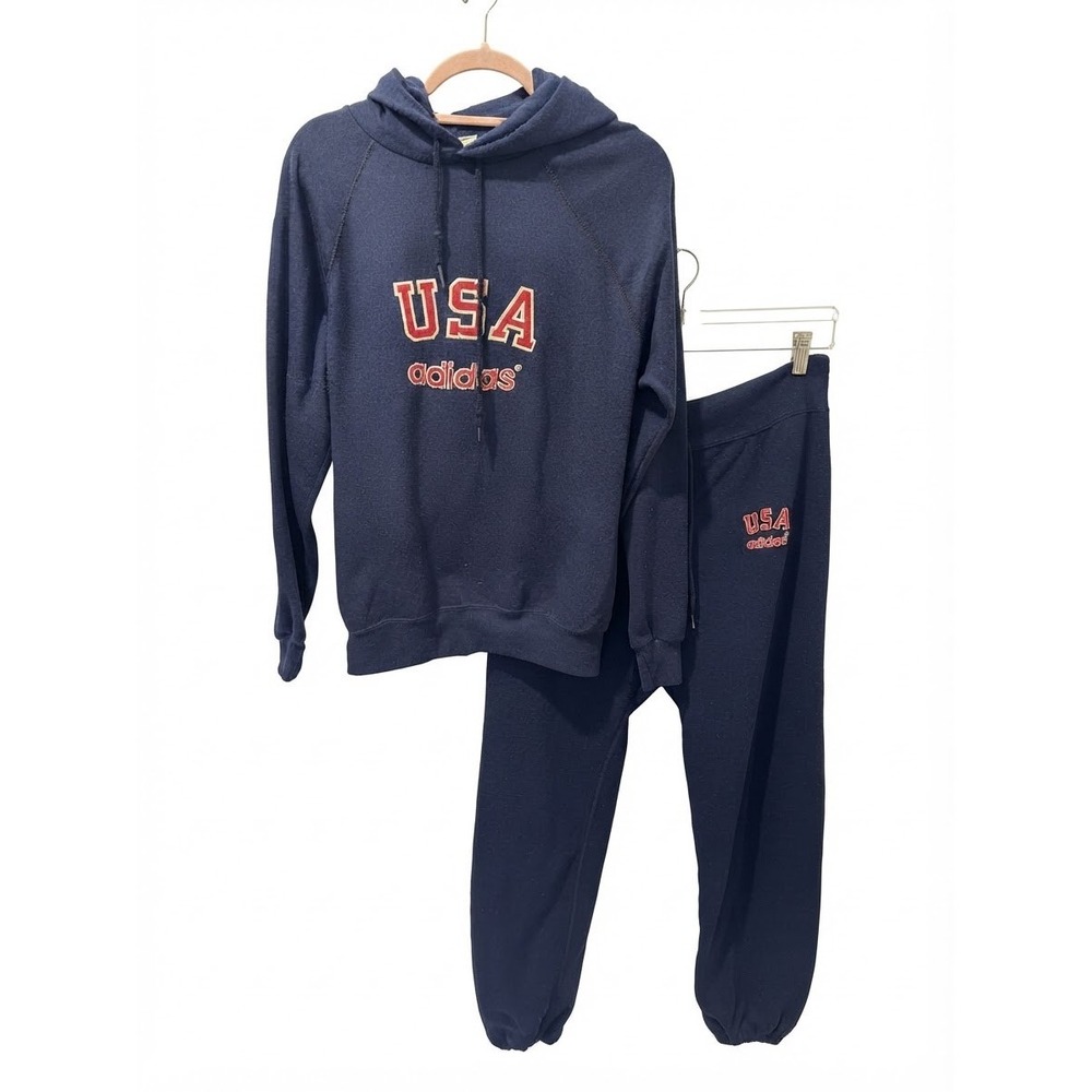 Vintage 80s Adidas USA Olympics Hoodie Joggers Sweat Set